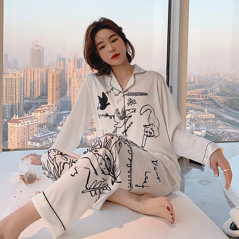 Pyjama-Set mit Animal-Graffiti-Print – Stretch-Polyester
