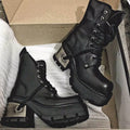 Motorradstiefel in Lederoptik mit Metalldetails – Schwarz