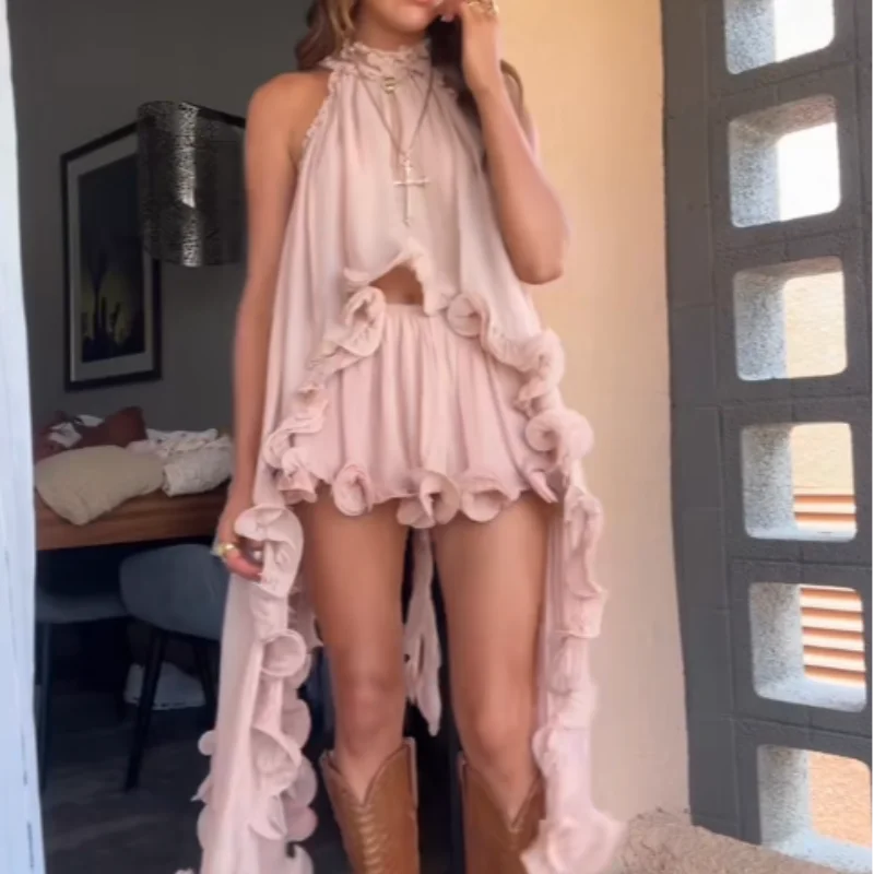 Zweiteiliges Set mit geschnürtem Crop-Top – Vintage-Stil