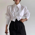 Polyesterbluse mit Umlegekragen – Langarm, Weiß